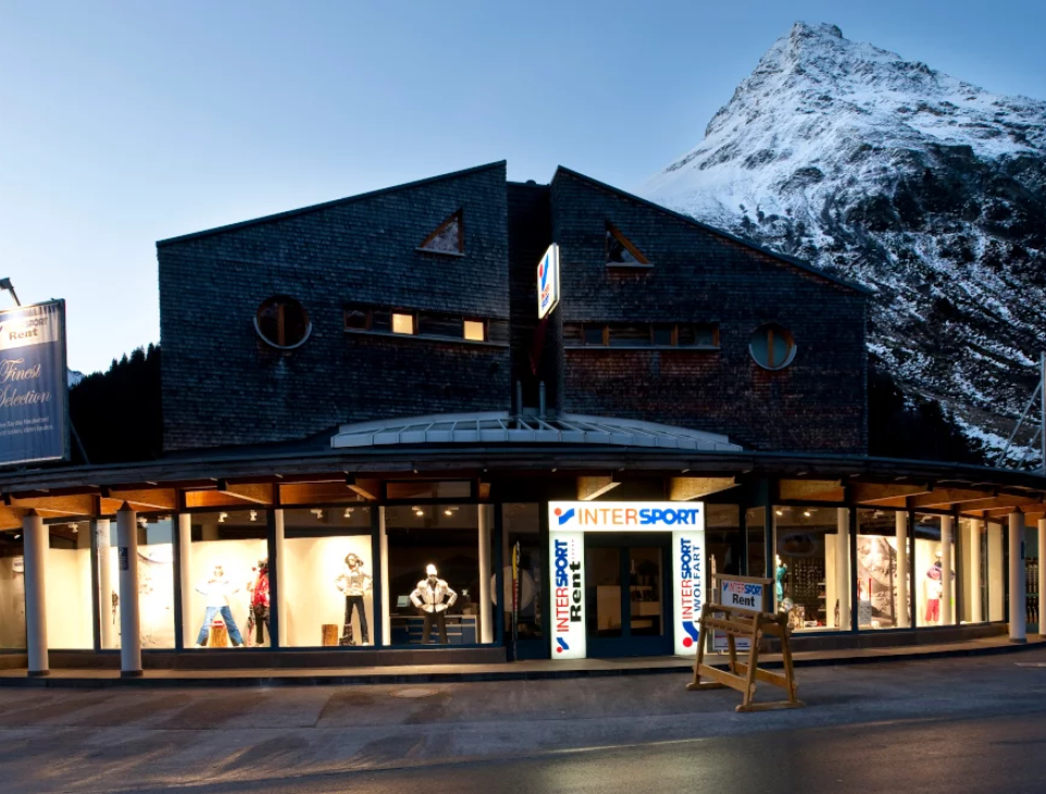 Exterior view of the INTERSPORT store on the main street in Galtür